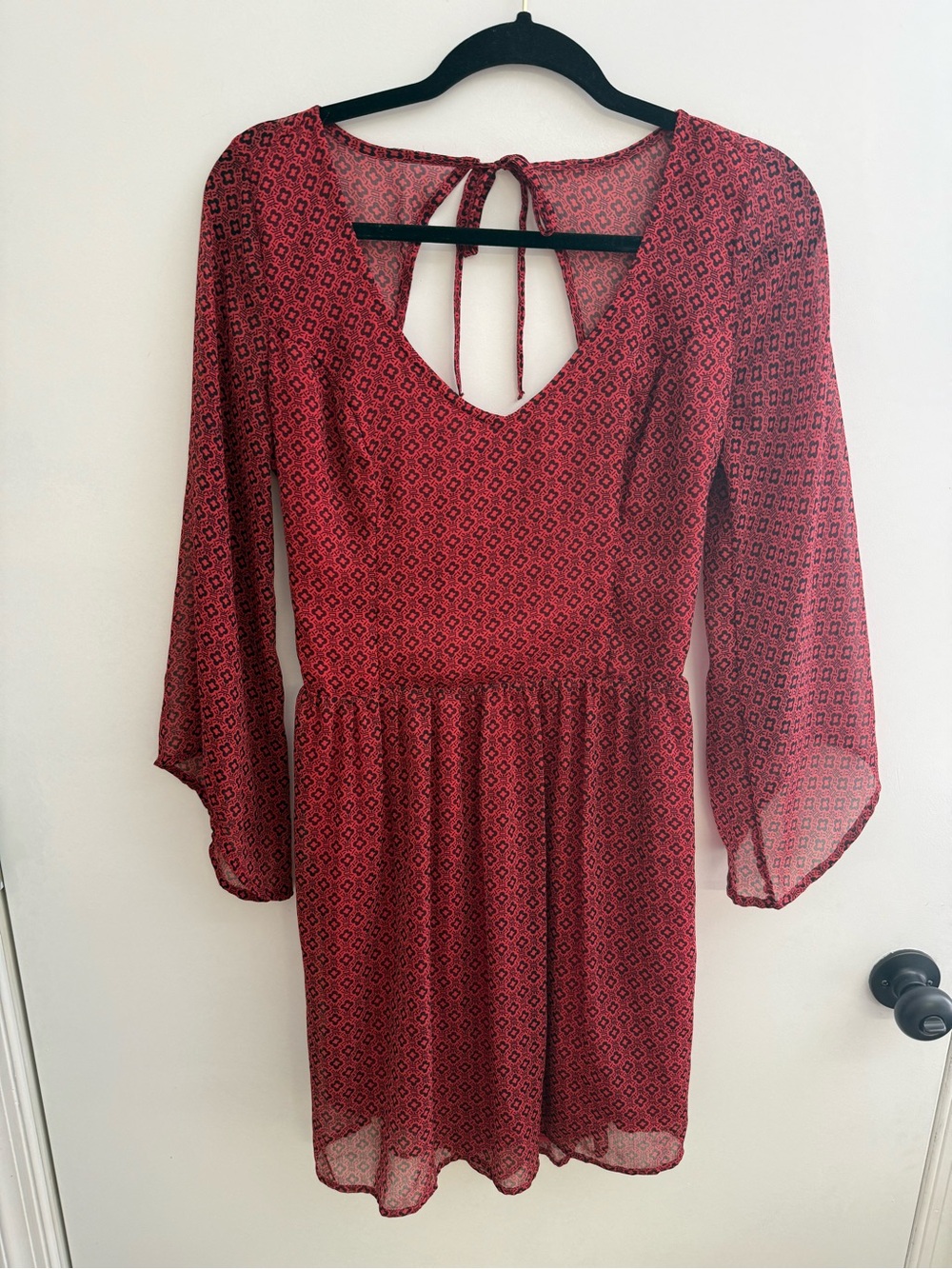Hollister Red Printed Long Sleeve V-Neck Dress